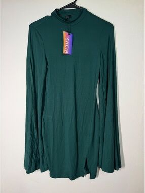 NWT SHEIN Green Long Sleeve mini dress with Flared Sleeves, Size XS